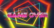 Image of game over text over neon pattern