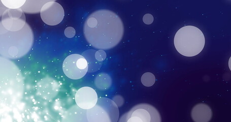 Poster - Image of lens flares and dots flying against black background