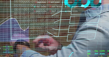 Poster - Image of financial data processing over caucasian businessman using smartphone