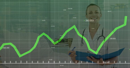 Poster - Image of data processing over caucasian female doctor