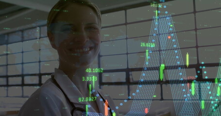 Poster - Image of data processing over caucasian female doctor
