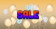 Image of sale text over balloons on yellow background