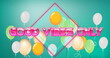 Image of good vibes only text over balloons on green background