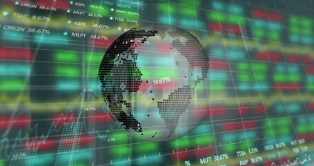 Poster - Image of globe and financial data processing