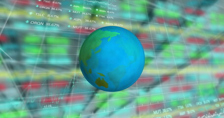 Poster - Image of globe and financial data processing
