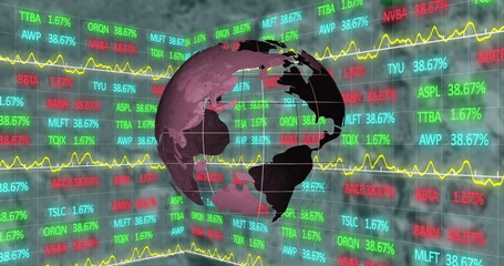 Poster - Image of globe and financial data processing