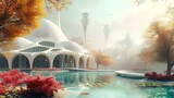 Fototapeta Uliczki - futuristic mosque with soft pastel color illustration design