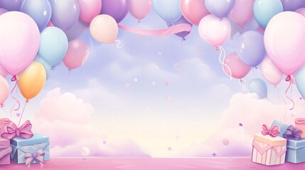 Wall Mural - Valentine's day background with balloons, gift boxes and confetti