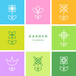 Garden Flowers - set of flowers - decorative design line element
