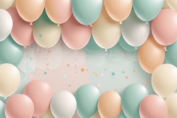 Wall Mural - Colorful balloons with confetti on pastel background. Vector illustration.