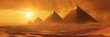 The majestic pyramids and Sphinx of Egypt are shrouded in the golden glow of the desert sands at sunset
