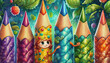 oil painting style CARTOON CHARACTER color pencils isolated on color  background