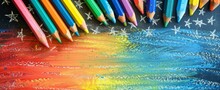 Colored Pencils On Rainbow Drawing Background