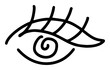 Hand drawn eye icon in simple doodle style. Open black eye with lines. Monochrome design sense organs