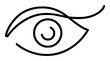 Hand drawn eye icon Leshmaker in simple doodle style. Open black eye with lines. Monochrome design sense organs