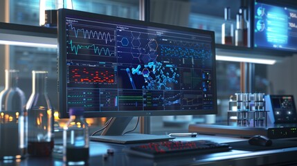 Sophisticated Pharmaceutical Innovation: AI Interface in Lab Setting