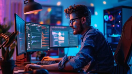 Professional Development programmer working in programming website a software and coding technology, writing codes and data code, Programming with HTML