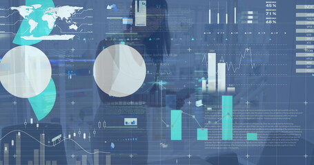 Aufkleber - Image of financial data over african american businesswoman in office