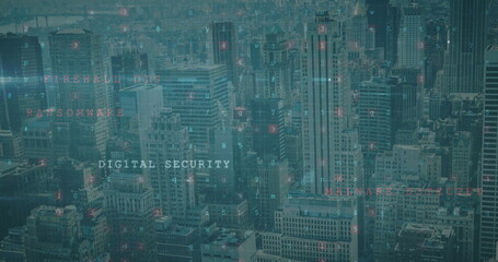 Poster - Image of data processing over cityscape