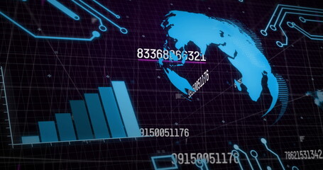 Poster - Image of financial data processing over dark background