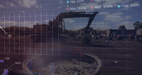 Poster - Image of financial data processing over cityscape