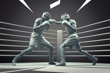 Boxing competition in grey tone 3D illustration vector, showcasing the intensity of sports competition