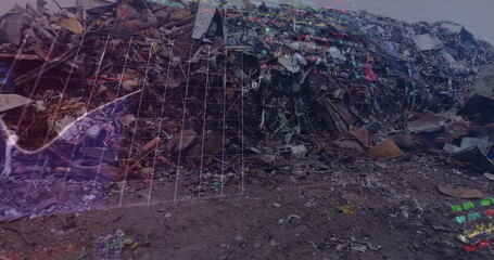 Poster - Image of financial data processing over junkyard