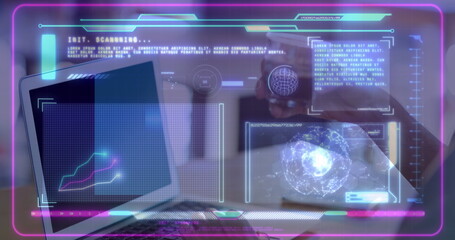 Poster - Image of digital interface over person using laptop