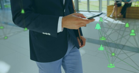 Poster - Image of data processing over biracial businessman using smartphone