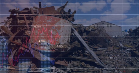 Poster - Image of financial data processing over junkyard