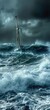 Stormy sea with a resilient yacht braving the waves, a display of courage and adventure