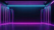 HD neon lights background wallpaper of dark blue, purple, and pink, a dance floor of empty stage show, or a nighttime city street