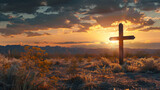 Fototapeta  - Wooden Cross at Sunset
