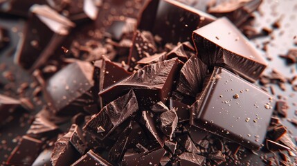 Pieces of dark chocolate on a dark background close-up