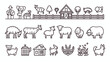 Animal breeding  farming thin line art icons. Vector