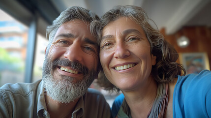 Cheerful mature couple smiling at camera