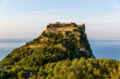 Front view of a Byzantine Angelokastro castle on the island of Corfu