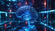 Artificial Intelligence hardware concept. Glowing blue brain circuit on microchip on computer motherboard. big data processing, ai trading, machine learning