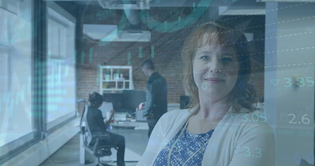 Poster - Image of data processing over diverse business people in office