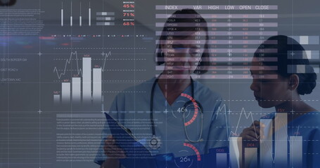 Poster - image of statistics and data processing over diverse doctors
