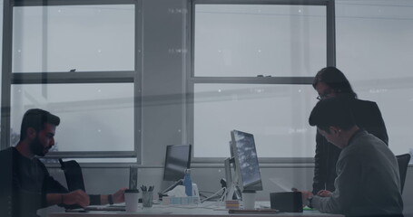 Poster - Image of financial data processing over businesswoman in office