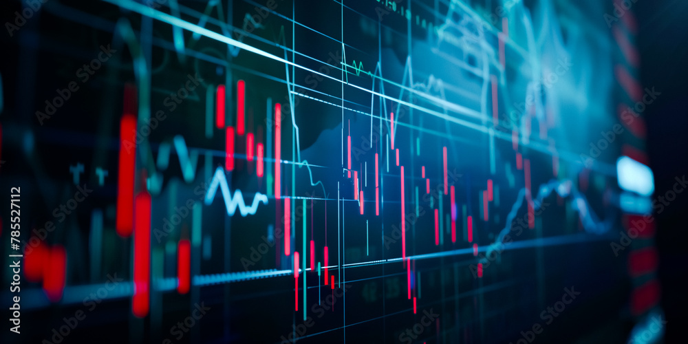 Stock market graph with red and green candlestick bars on a computer ...