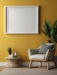 mockup frame in modern yellow room, 3D render style. illustration generative ai