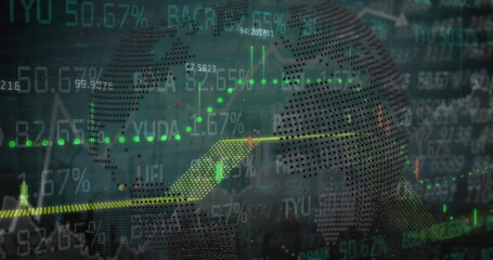 Poster - Image of financial data processing over dark background