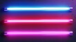 Modern illustration of a neon lamp tube with a blue glow. Modern illustration of realistic 3d light laser stripe bulbs in red and purple colors. Illustration of flash lasers at night.