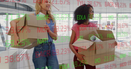 Poster - Image of data processing over diverse business people in office