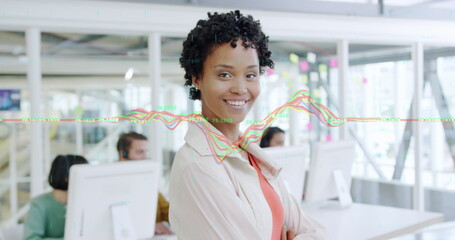 Poster - Image of data processing over diverse business people in office