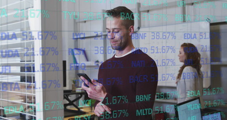 Poster - Image of data processing over caucasian business people in office