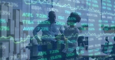 Poster - Image of financial data processing over business people