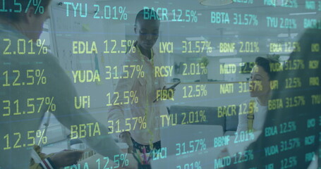 Poster - Image of financial data processing over business people